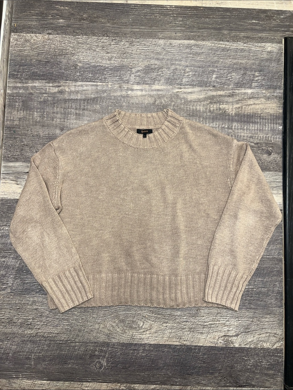 Quince Cotton Linen Relaxed Crew Sweater Earthen Khaki Large